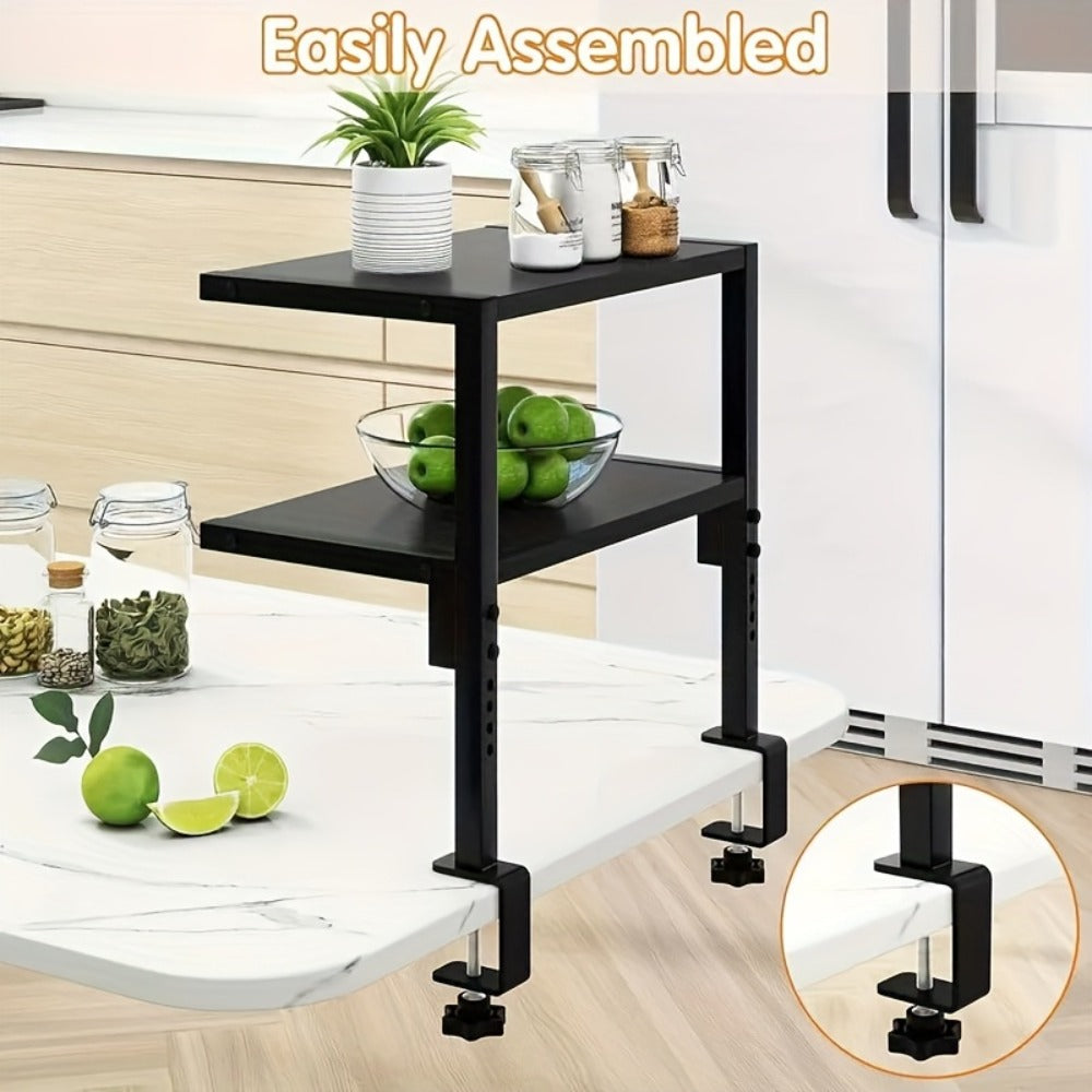 2-Tier Desktop Storage Shelf ¨C Heavy-Duty Carbon Steel Desk Organizer, Adjustable Space-Saving Rack with Rustic Brown Finish, No Tools Needed, for Home Office Desk Workshop Workspace