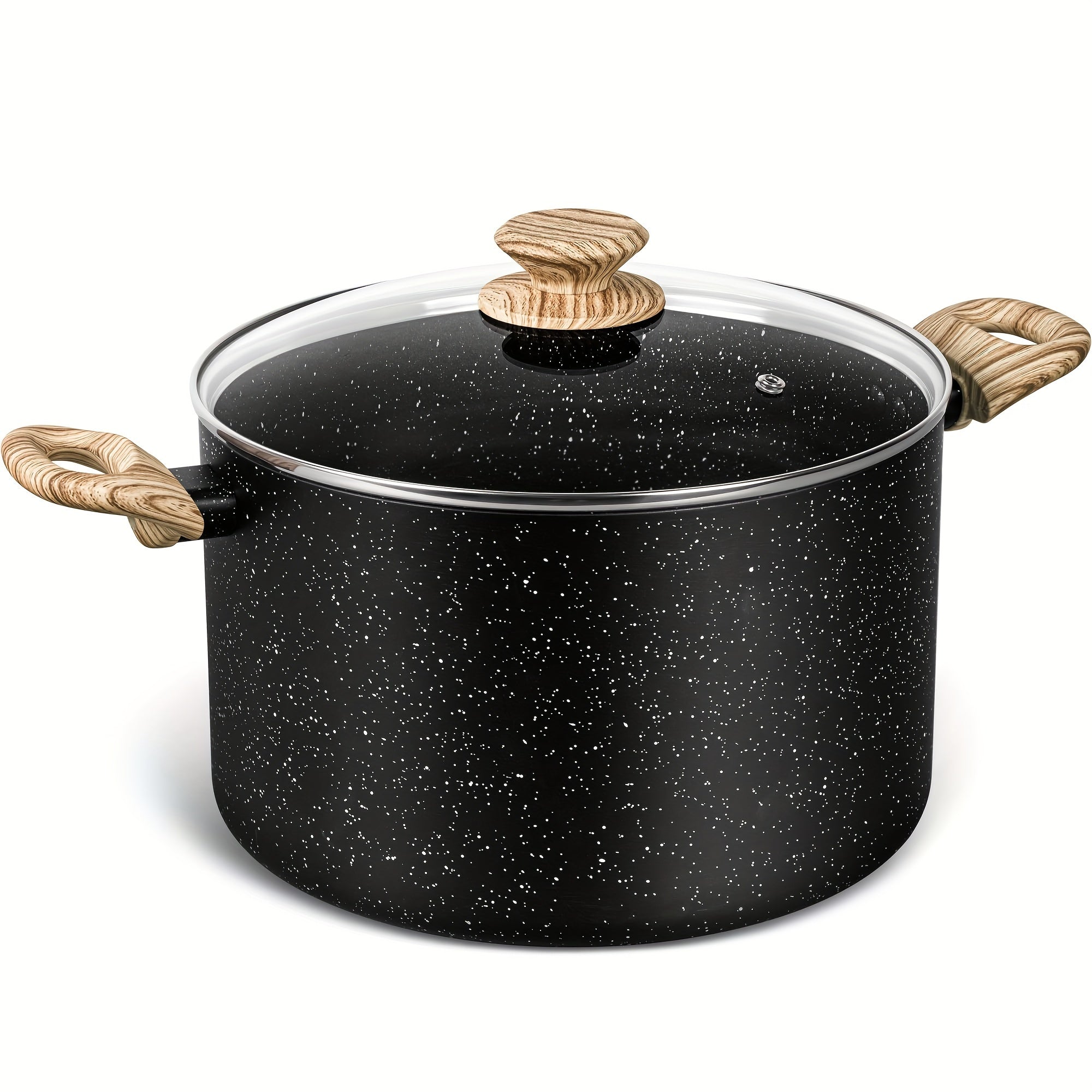 Nonstick Stock Pot Granite Soup Pot with Lid Induction Compatible Aluminum PFOA Free Stay Cool Handle for Soup Stew Pasta Seafood Curry 5qt 6qt 8qt 10qt Black White