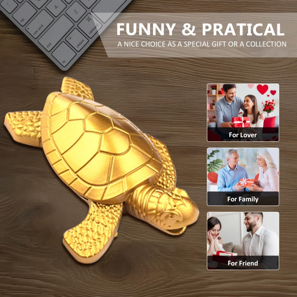 Turtle Lighter Refillable Soft Flame - Creative Novelty Butane Lighter with Adjustable Flame, Aluminum Alloy Shell, Desktop Portable Design, Cool Gift for Men, Birthday Holiday Gift, Golden & Bronze