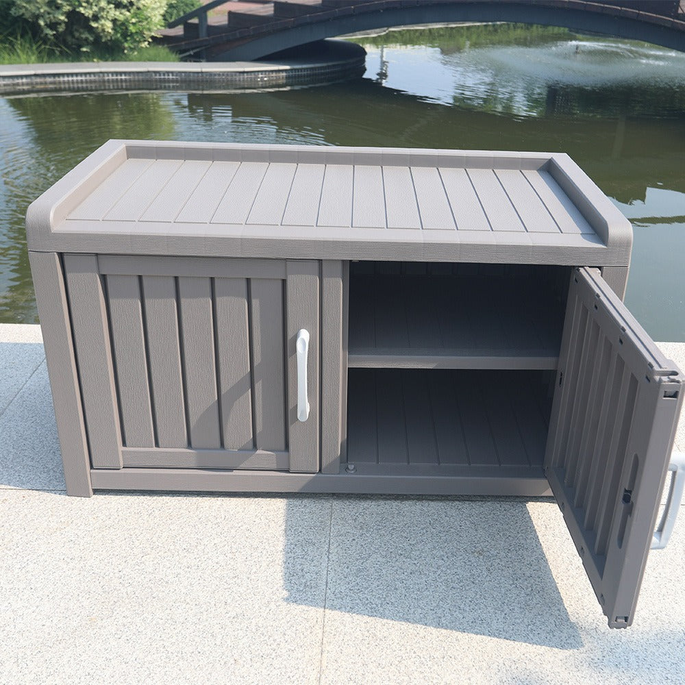 Shoe Storage Bench with Hidden Cabinet Entryway Bench All-Weather Resin Indoor Outdoor Porch Patio Mudroom Hallway Organizer