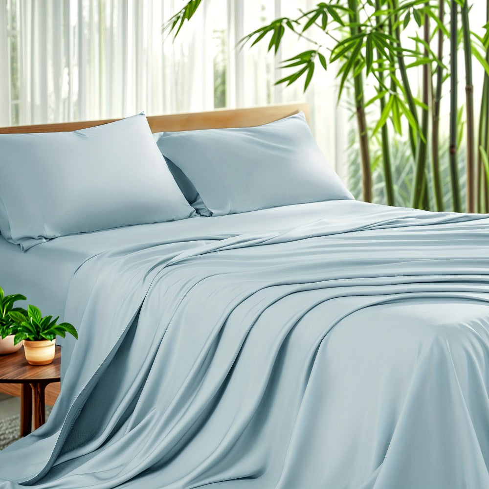 Bamboo Sheet Set 4pcs Cooling Deep Pocket Wrinkle Resistant Bedding All-Season Fitted Flat Sheet 2 Pillowcases Gift Box