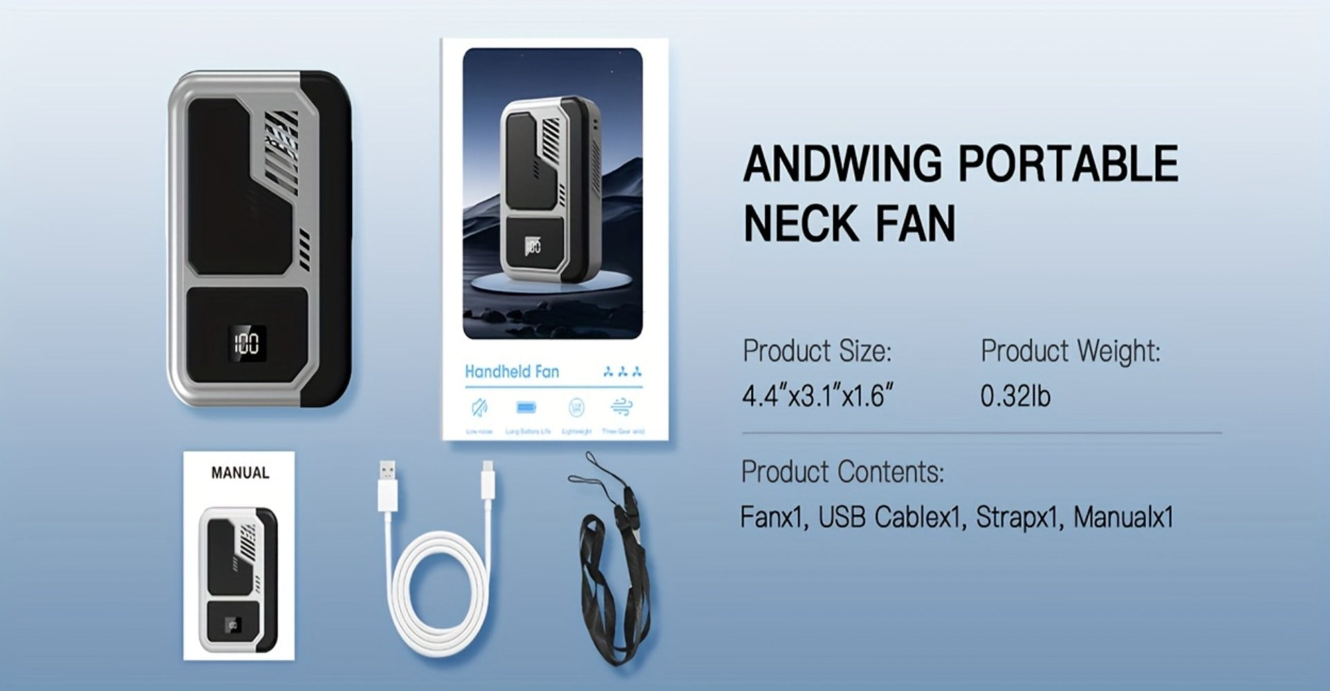 3-in-1 Desk Fan & Neck Fan & Waist Fan | USB Rechargeable 3000mAh Portable Cooling Fan, 3-Speed Ultra-Quiet Operation, Hands-Free Wearable Design for Outdoor Work, Travel & Summer Gifting