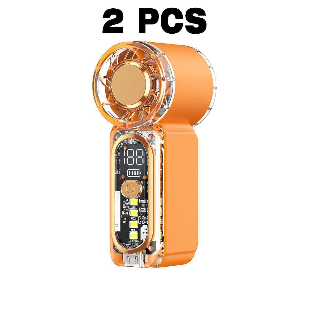 Mini Handheld Pocket Fan 2 Pack 22000RPM Brushless Motor 100 Speed Digital Display Type-C Fast Charge LED SOS Mode Quiet for Outdoor Camping Travel Office Orange Purple Blue