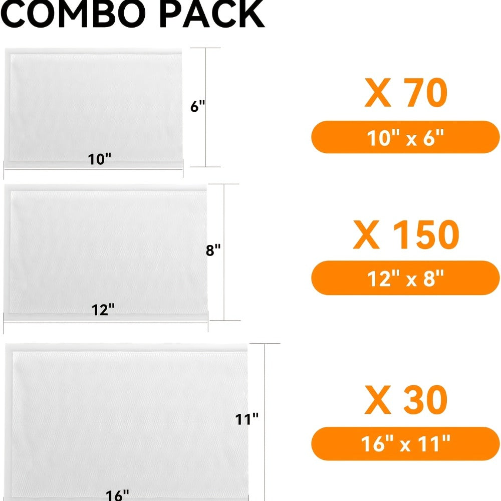 Vacuum Sealer Bags 250pcs - BPA-Free Food Storage Bags in 3 Sizes (6¡±x10¡±, 8¡±x12¡±, 11¡±x16¡±), Compatible with All Vacuum Sealing Machines for Meal Prep, Food Preservation & Sous Vide Cooking