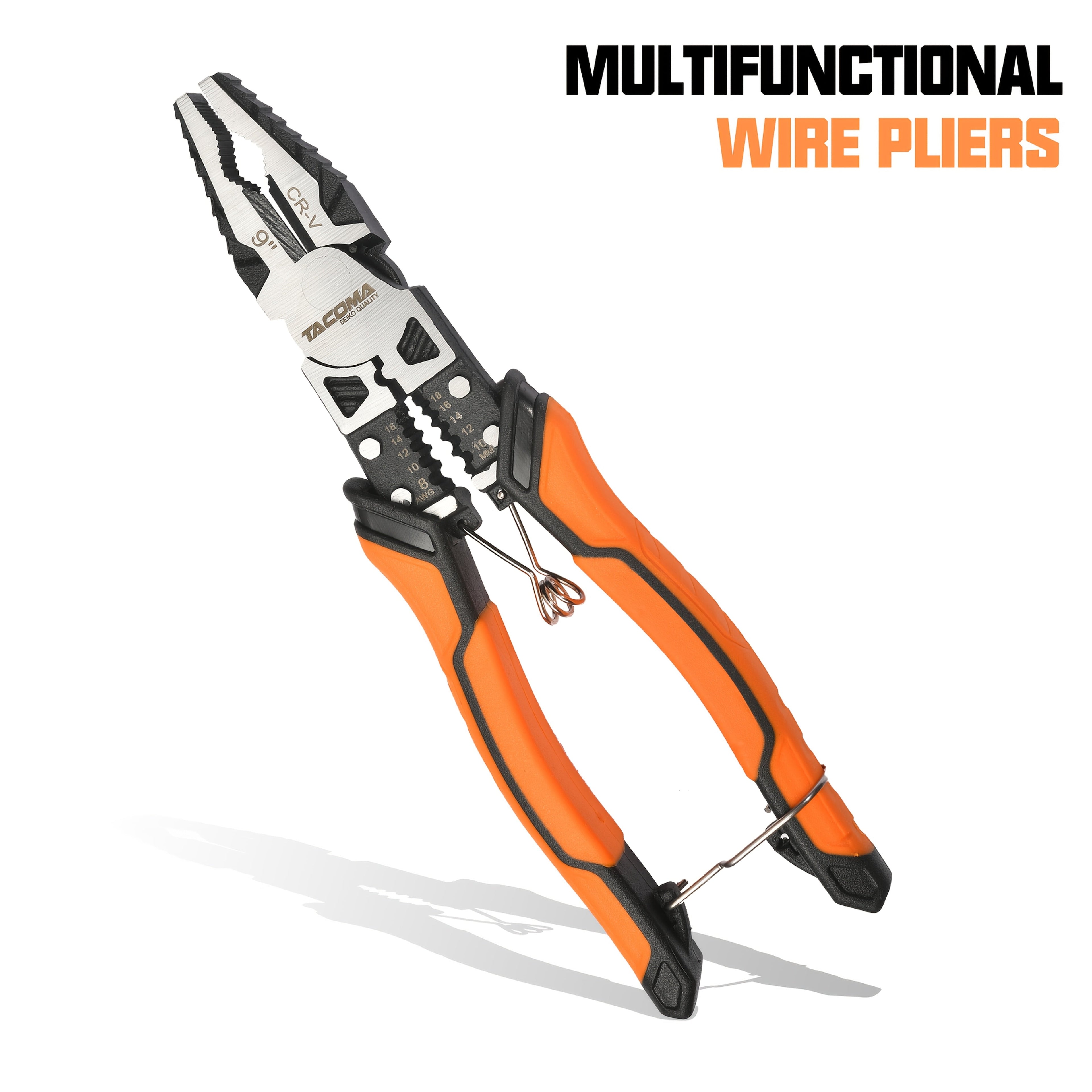 Pliers Set 9-in-1 Multi-Function Industrial Grade, 8.5¡± Lineman Pliers, 8.5¡± Long Nose Pliers, 8¡± Diagonal Side Cutters, CRV Steel TPR Handle Wire Stripper Crimper Cutter for Electrical & Auto Repair