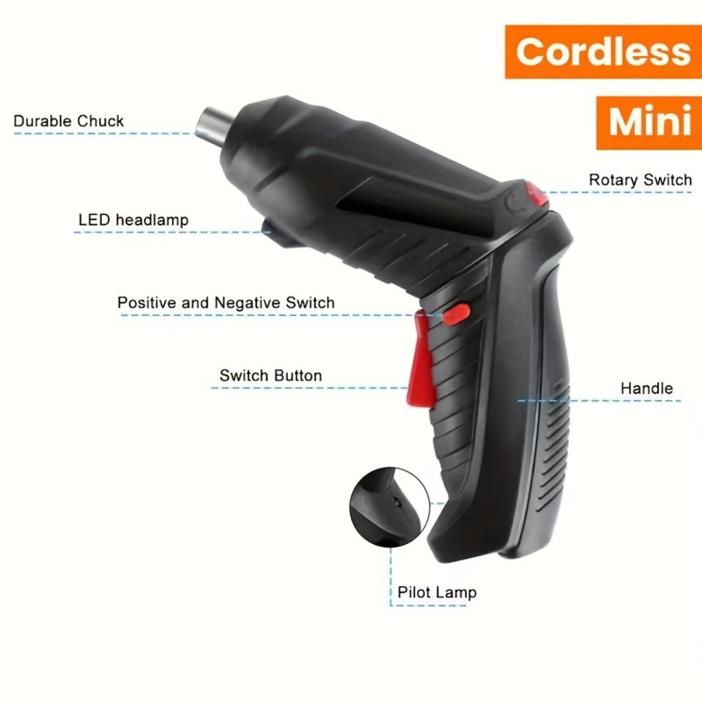 Cordless Electric Screwdriver Mini Drill ¨C Rechargeable Lithium Battery, Compact Design for DIY Repairs & Tight Spaces, Easy One-Hand Operation, Includes Drill Bit Accessories