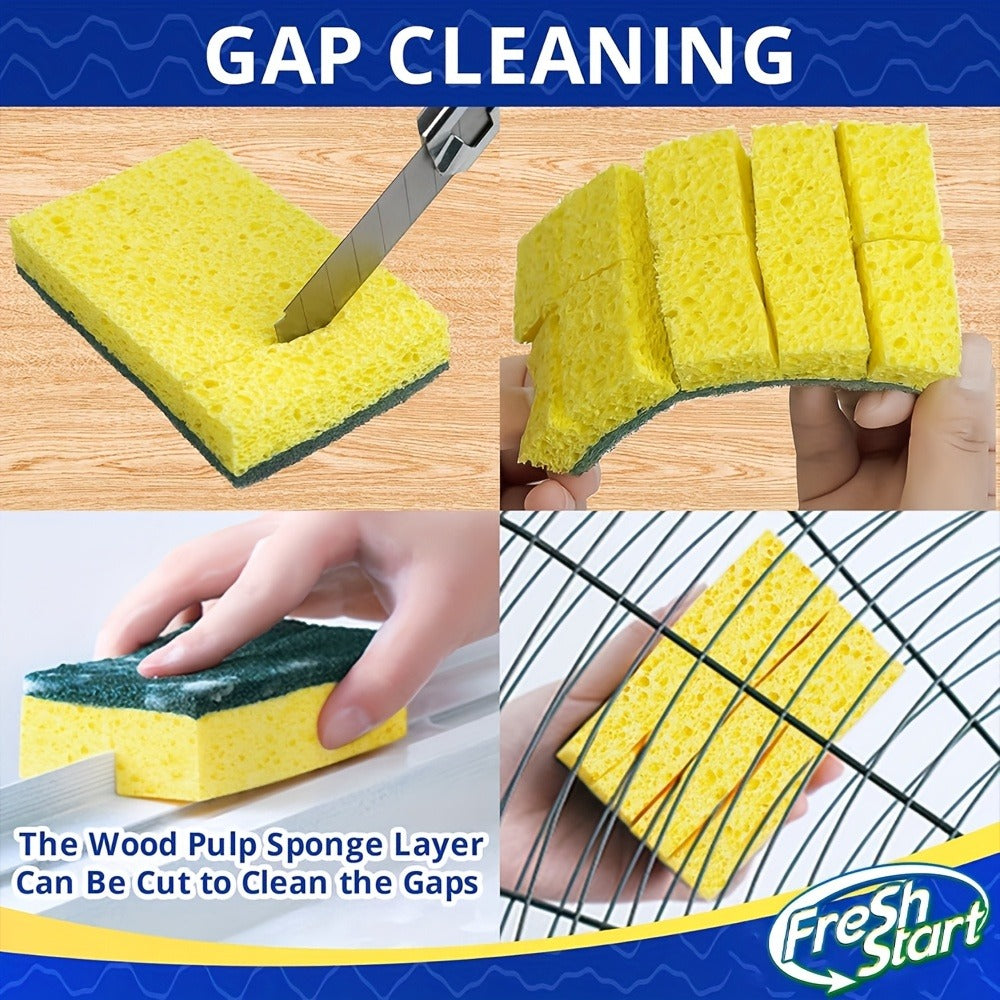 Non-Scratch Cellulose Sponge Dual-Sided with Tough Scouring Pad ¨C Dishwashing Sponges for Kitchen, Dishes & Bathroom, Absorbent & Durable, Green or Blue, 9/12/18/27 Pack Value Sets