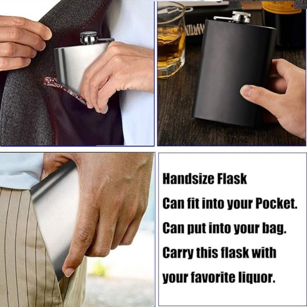 Stainless Steel Whiskey Flask Gift Set with Cup Filter & PU Leather Cover ¨C 8.1oz + 3oz Dual Bottle Bar Gift for Men