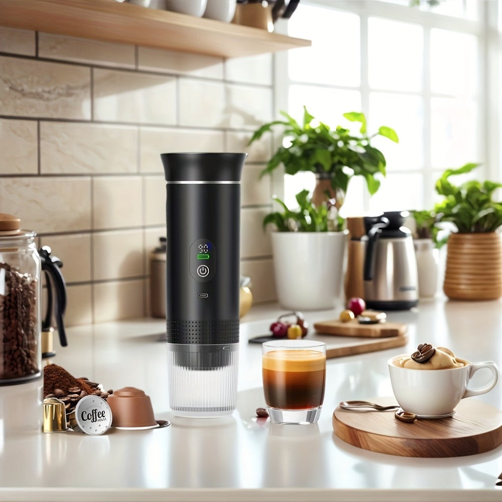 Portable Espresso Machine Type-C Charging Self-Heating ¨C Single Serve Coffee Maker with Temperature & Battery Display, Hot & Cold Brew, Ground Coffee & Capsule Compatible, for Travel RV Hiking Office