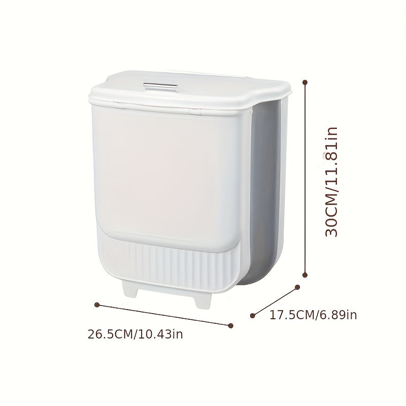 Collapsible Trash Can with Lid Wall Mounted Cabinet Door Hanging Waste Bin 1.85 Gallon Kitchen Bathroom Odor Control Space Saving Garbage Can