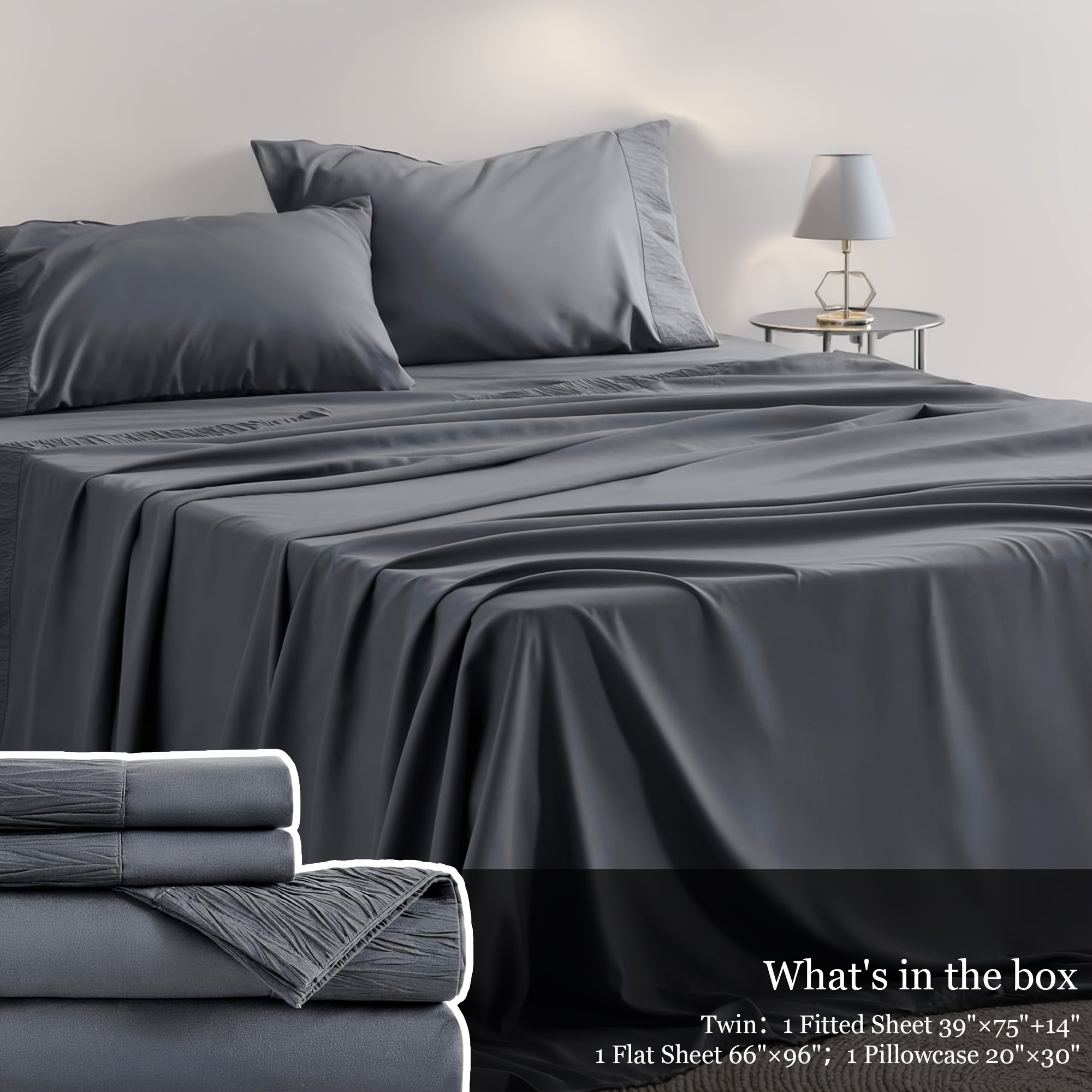 Bed Sheet Set 4-Piece Soft Breathable Cooling Sheets - Flat Sheet, Fitted Sheet & 2 Pillowcases, Wrinkle-Free Hotel Luxury Bedding, All Season Comfort