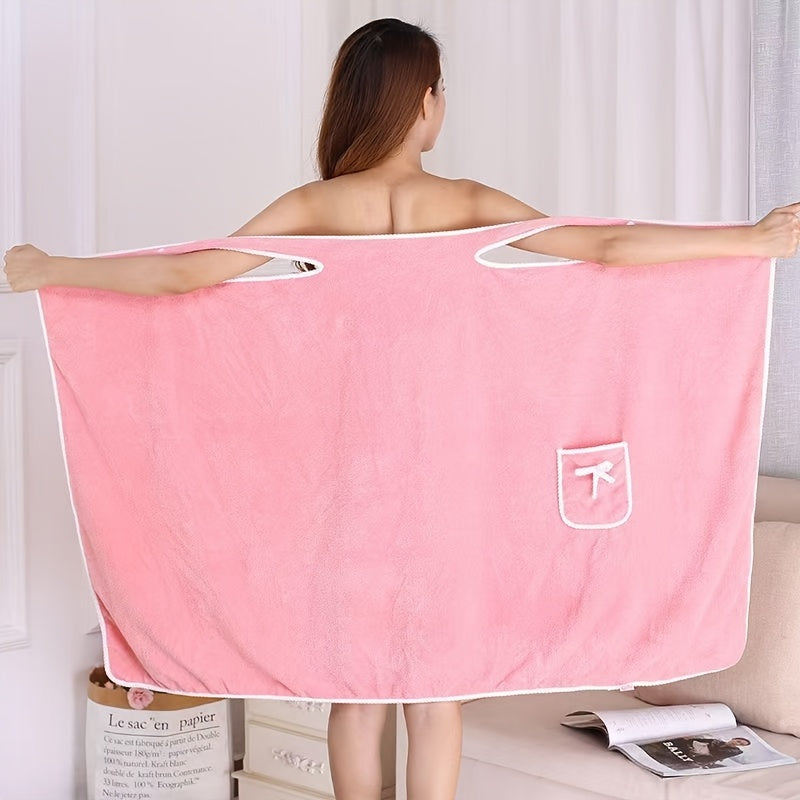 Wearable Bath Towel Wrap Coral Fleece Bow-Knot Strapless Bathrobe Quick Dry Absorbent 260GSM Soft Skin-Friendly Adult Shower Towel for Bathroom Beach Spa Light Purple Pink