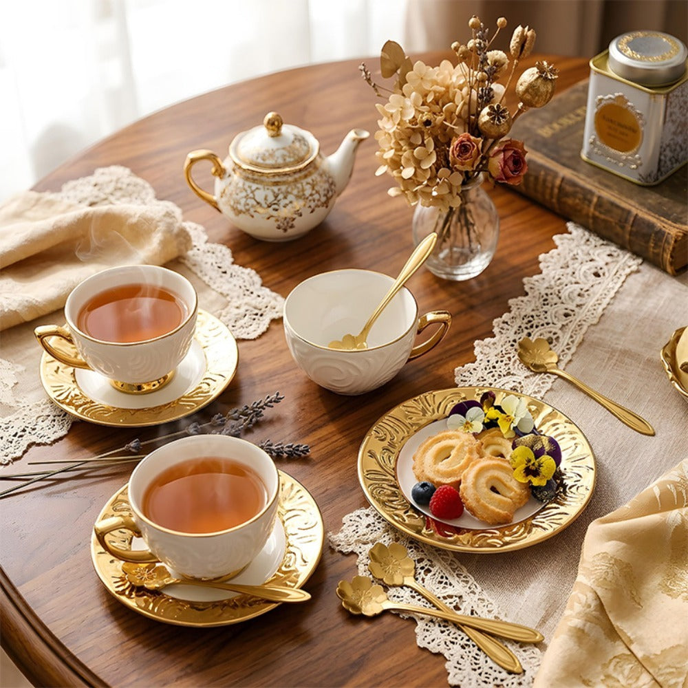 Espresso Cups Set 12 Pcs ¨C 7.44 Oz Small Ceramic Cappuccino Cup Set with 6 Cups, 6 Trays & 6 Spoons ¨C Elegant Coffee & Tea Cup Set with Handles ¨C Perfect Gift for Coffee Lovers
