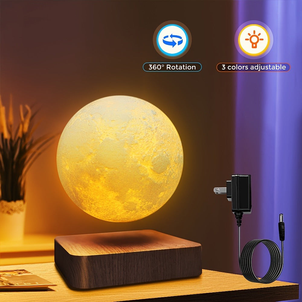 Levitating Moon Lamp Magnetic Floating Spinning Luna Night Light 3 Color Modes LED Moon Light for Home Office Desk Decor Bedroom Cool Tech Gadget Gift Idea