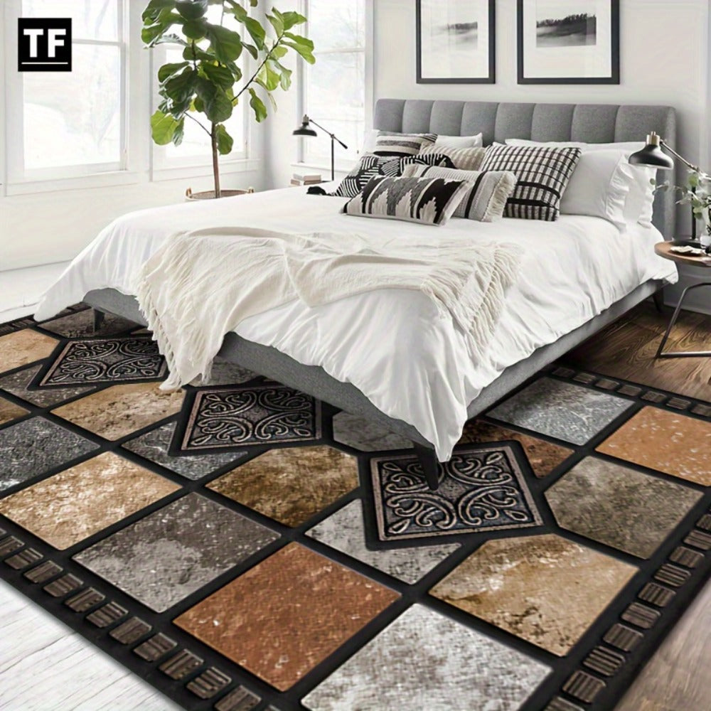 Marble Print Area Rug Luxury Soft ¨C Non-Slip Indoor Outdoor Carpet for Living Room, Bedroom & Entryway, Warm Cozy Tile Pattern Floor Mat, 56x80 Inches