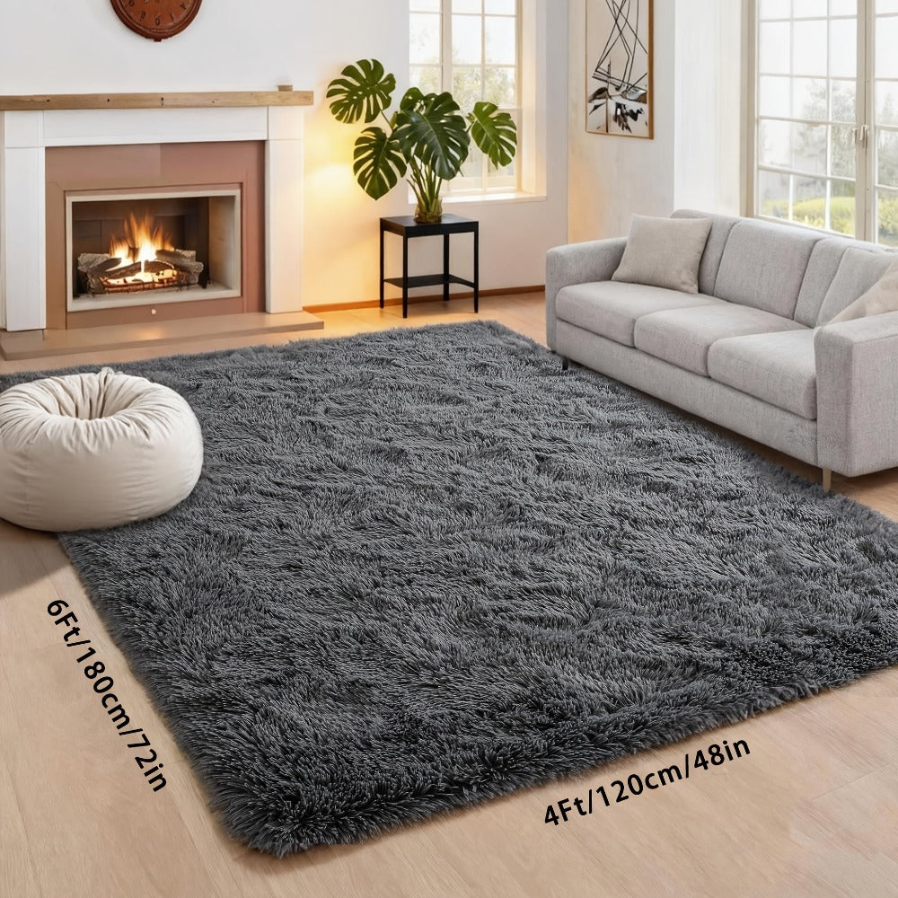 Fluffy Area Rug 4x6 - Soft High Pile Shaggy Carpet Non-Slip Indoor Floor Mat for Bedroom Living Room Dining Room, Blue & Tie Dye Rainbow Purple