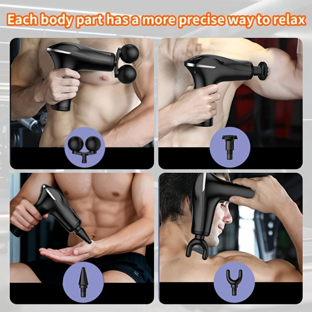 Handheld Massage Gun with Dual Heads ¨C 3 Interchangeable Attachments for Full Body Relief | Powerful Rechargeable Fascia Gun for Back, Arms & Sports Recovery | Ideal for Running & Fitness