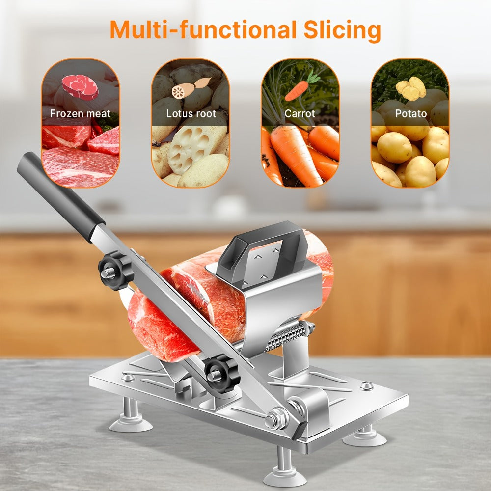 Manual Meat Slicer ¨C Stainless Steel Food Slicer with Adjustable Thickness, Sharp 430 Steel Blade for Slicing Frozen Meat, Vegetables & Fruits, Durable, Easy to Clean, Home Kitchen Cutter