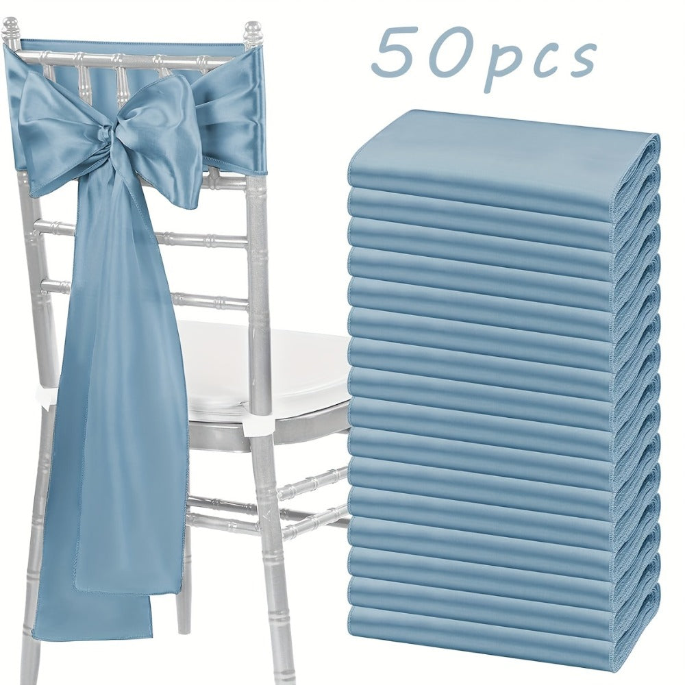 50pcs Satin Chair Sashes Bow Ribbon 7x108in - Universal Chair Belt Streamer for Wedding Reception Banquet Restaurant Hotel Party Event Decoration, 3 Colors
