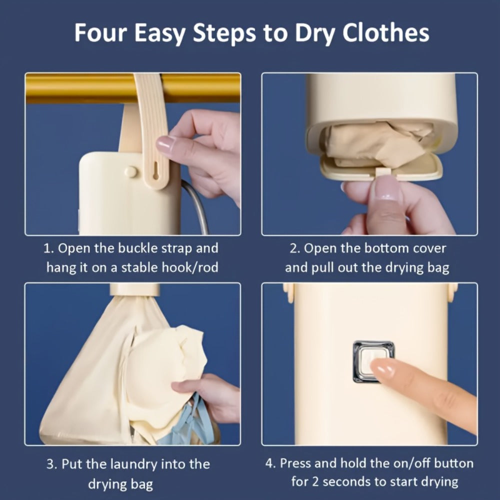 Portable Mini Dryer with Timer Function Compact Travel Clothes Dryer with Drying Bag for Delicates Underwear Small Clothing Items Apartments Dorms RVs Quick Easy Use