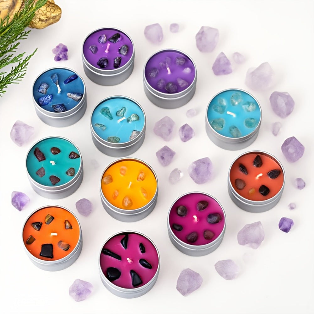 Scented Candle Gift Set 7 Soy Wax Candles with Natural Crystal Pendants 7 Colors Aromatherapy Candles for Home Decor Yoga Meditation Christmas Halloween Birthday Gift for Women Men