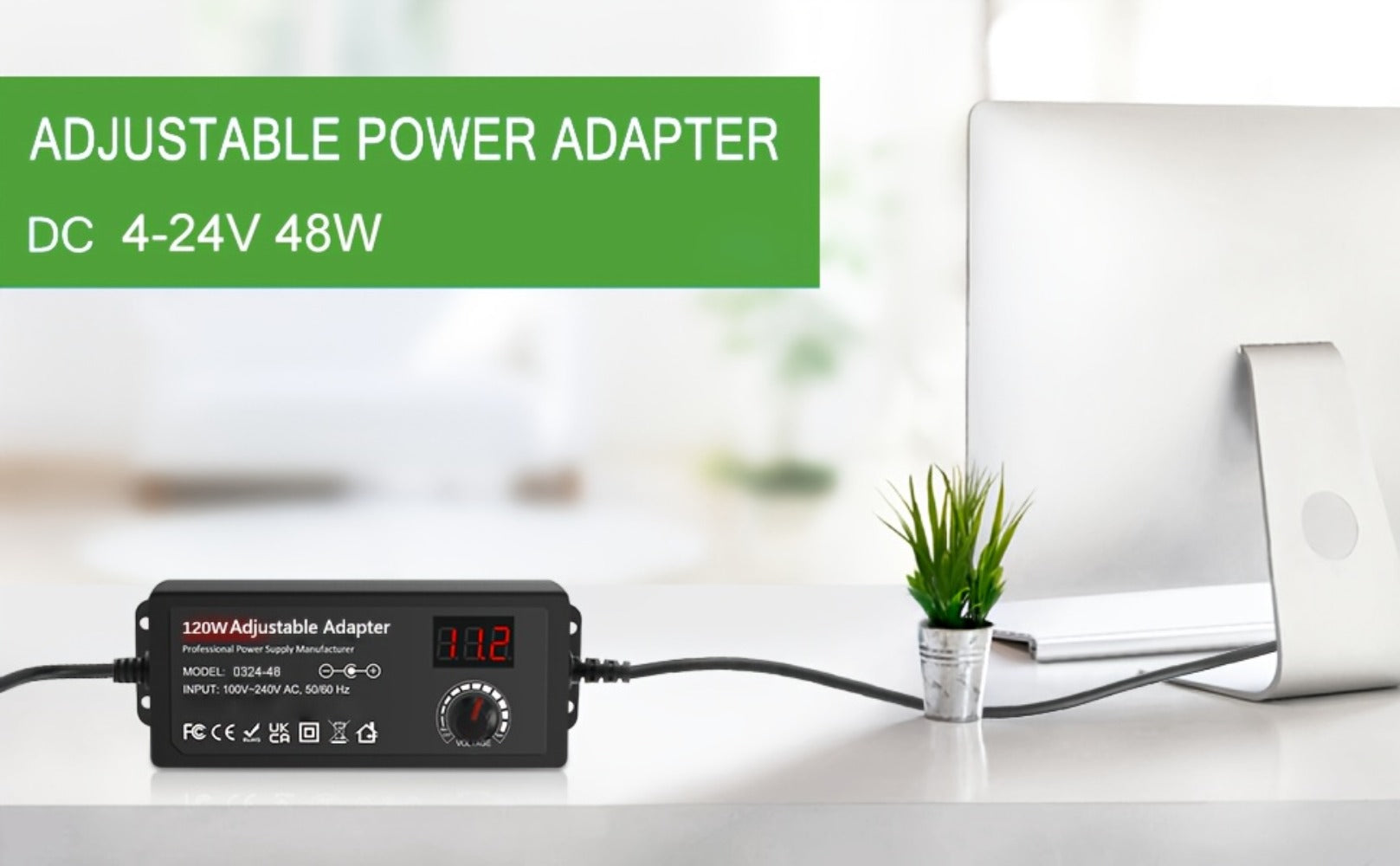 AC to DC Power Adapter 48W Adjustable 4-24V - LCD Voltage Display, Knob Control, 15 Interchangeable Tips & Polarity Converter, Overvoltage & Short Circuit Protection, 100-240V Universal Input