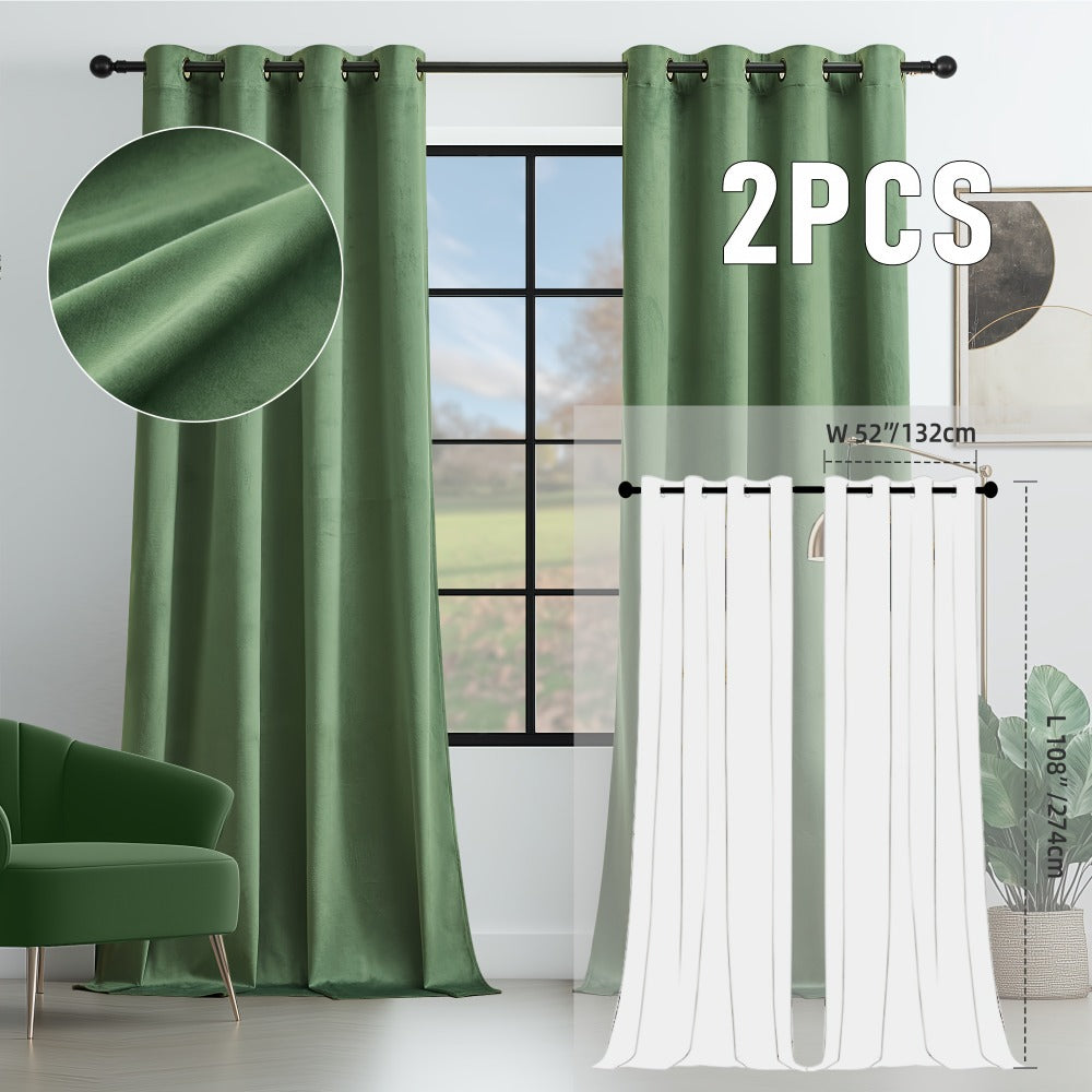 Velvet Room Darkening Curtains 2 Panels | Grommet Top Thermal Insulated Soundproof Blackout Curtains for Living Room Bedroom, Soft Solid Color Vintage Window Drapes