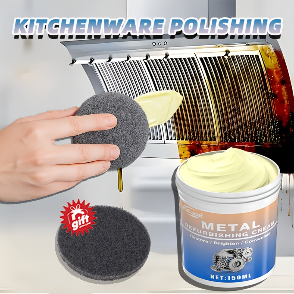 Metal Polishing Paste with Scrub Pad 5.07oz Multi-Purpose Chrome Polish Repair Cream for Automotive Chrome Kitchen Appliances Oven Range Hood Stainless Steel