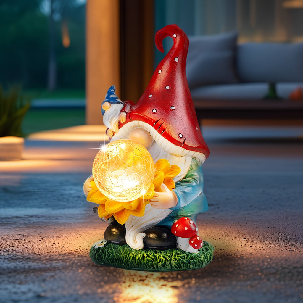 Solar Light Elf Resin Statue ¨C Outdoor Garden Figurine That Automatically Lights Up at Night, Holiday Collectible Decor for Christmas, Easter, Halloween, Thanksgiving & Hanukkah, Patio Porch Desk Decor Gift