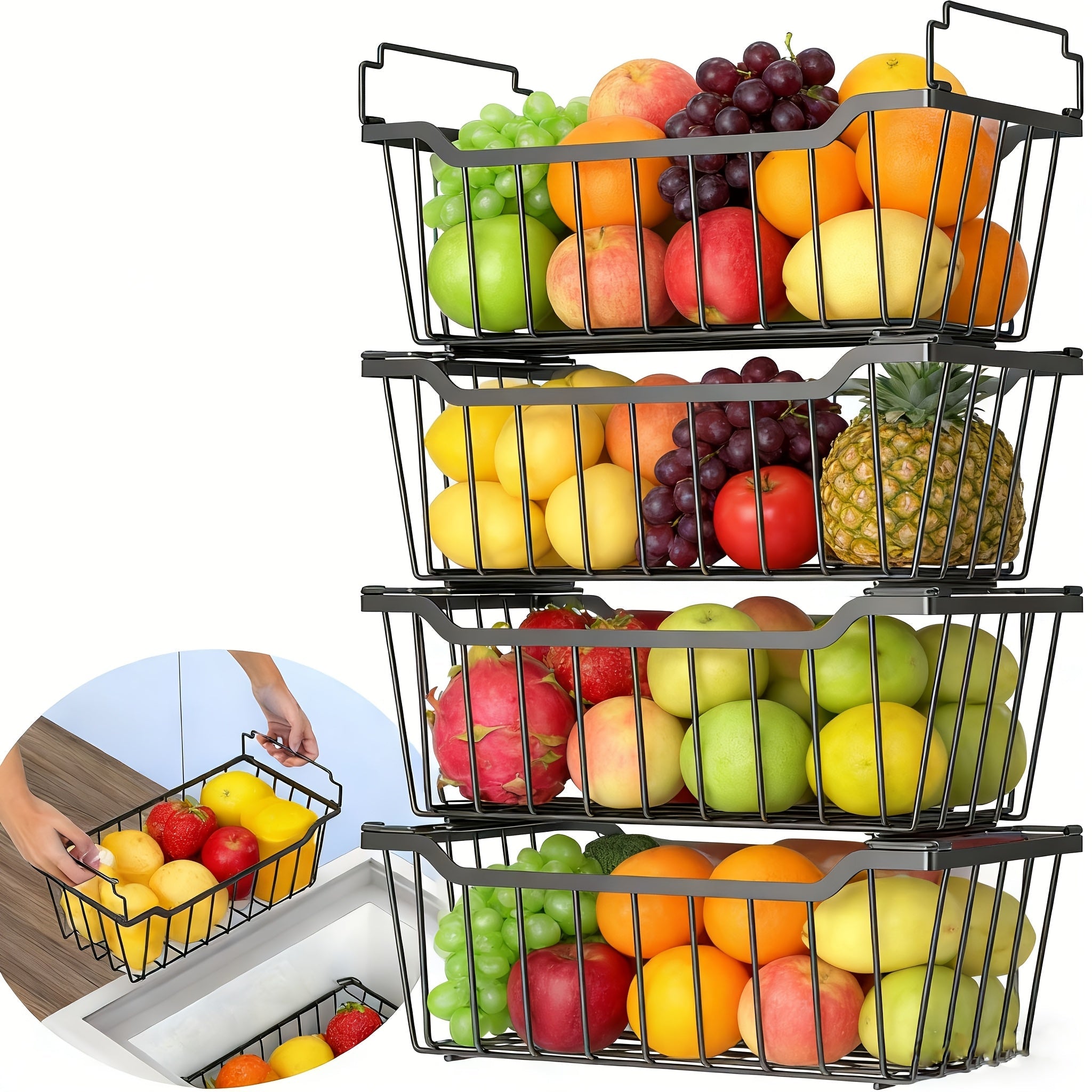 Freezer Organizer Bins Stackable with Foldable Handle - Chest Freezer Storage Baskets Rack, Space Saving Refrigerator Organizer Bins, 4 or 8 Pack
