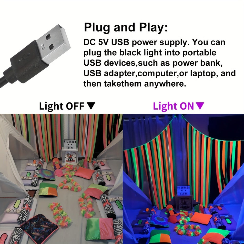 UV Black Light Bar 40 LED 385-400nm USB Plug 3 Modes Portable Blacklight for Glow Party Body Paint Fluorescent Poster Halloween Christmas Decor