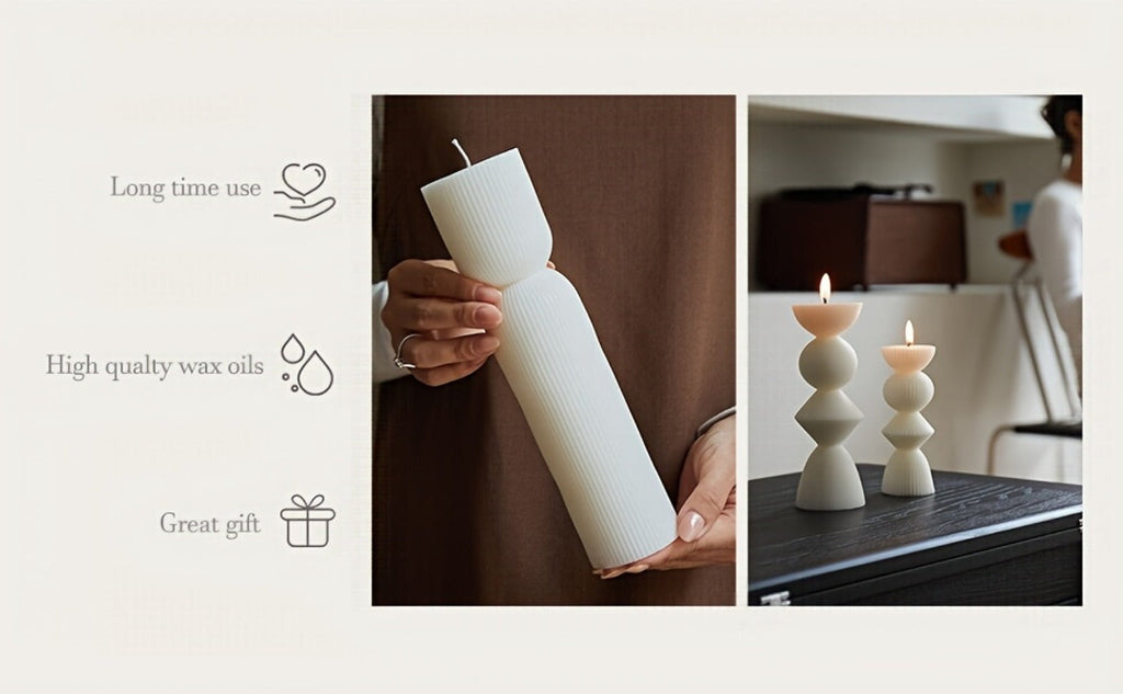 Ribbed Pillar Candles 7-Pack Large Soy Wax, Handmade Aesthetic Pillar Candle Set for Home Decor, Wedding Centerpiece, Shelf Decor, Dining Table & Housewarming Gift ¨C White, Black, Blue, Orange with Glitter