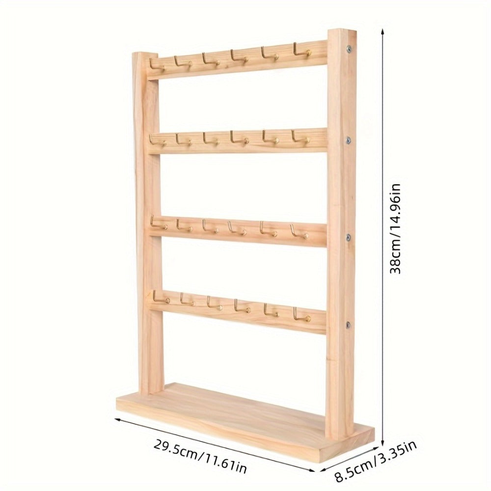 Jewelry Display Stand Multi-Layer Wooden Earring Holder Rack with Hooks Desktop Organizer for Earrings Bracelets Necklaces Keychains Jewelry Tower Storage