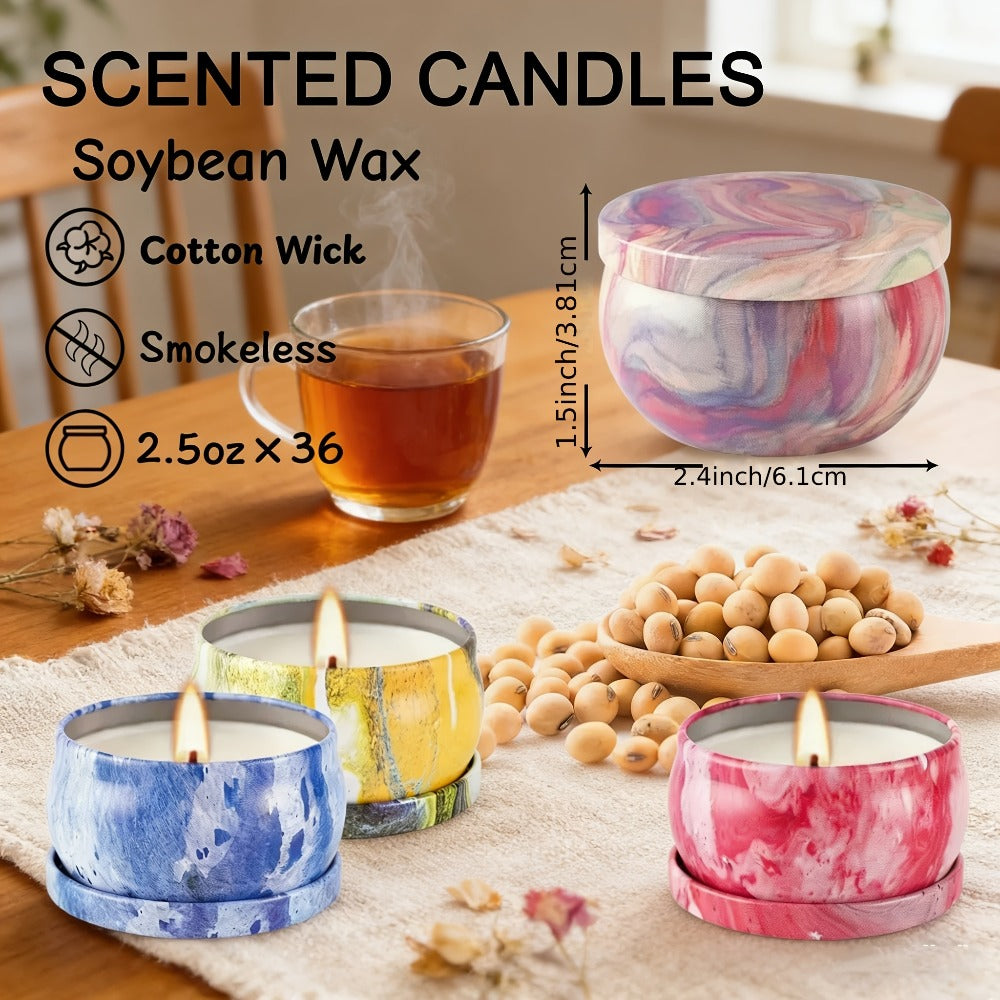 Candle Gift Set 36-Pack ¨C Natural Soy Wax Scented Candles in Tin Cans, Aromatherapy Candles for Yoga, Spa, Bath & Home Decor, Portable Travel Candles, Perfect Gift for Women & Men, Mother's Day, Valentine's Day & Birthdays