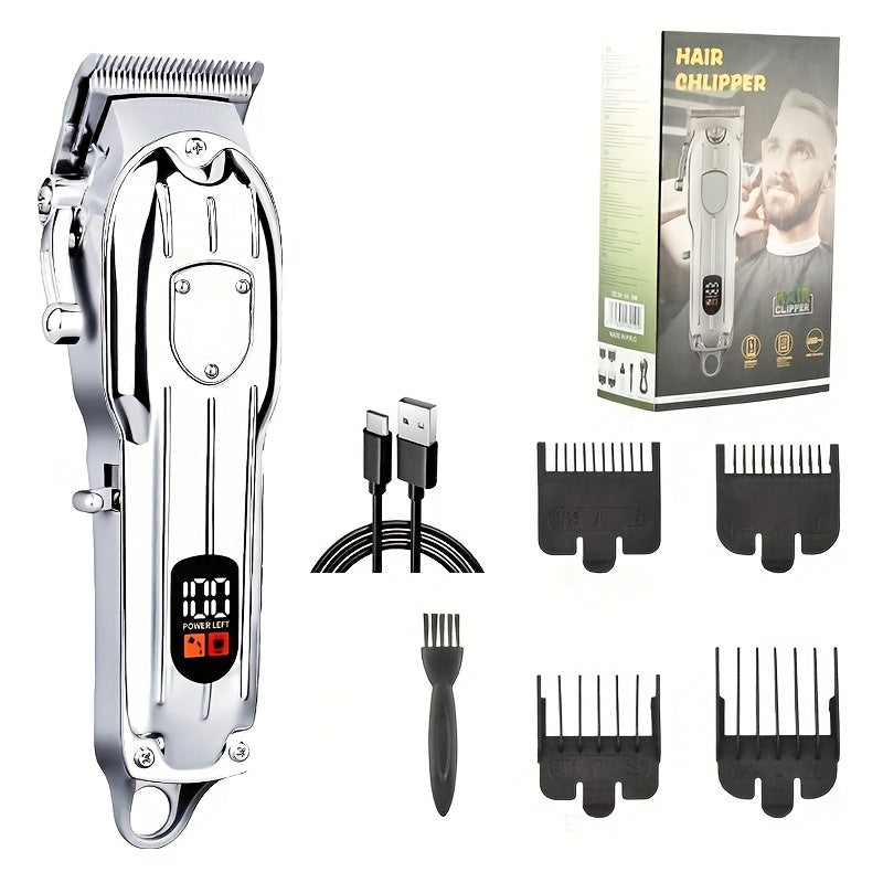 Hair Clipper Set for Men - Professional Cordless Rechargeable Hair Trimmer with LCD Display, Metal Body, Home Haircut Kit, 1 or 2 Piece Set, Father's Day & Birthday Gift for Men
