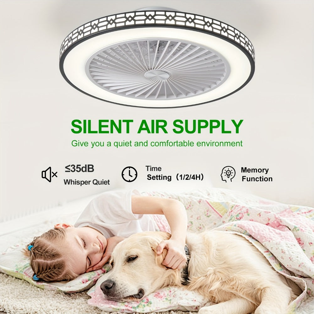 LED Ceiling Fan with Light 20 Inch Modern Flush Mount Adjustable Color Temperature 3000K to 6500K Reversible Airflow for Bedroom Office Study Indoor Spaces
