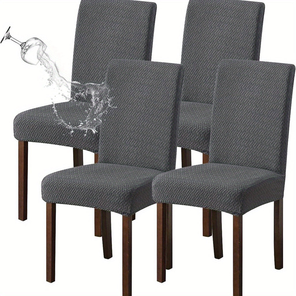 Dining Chair Covers Set of 4 6 Waterproof Stretch Parson Chair Slipcovers - Polar Fleece Jacquard Elastic Band Fit Kitchen Dining Room Chair Protector, 7 Colors, Beige Black Khaki Burgundy Gray