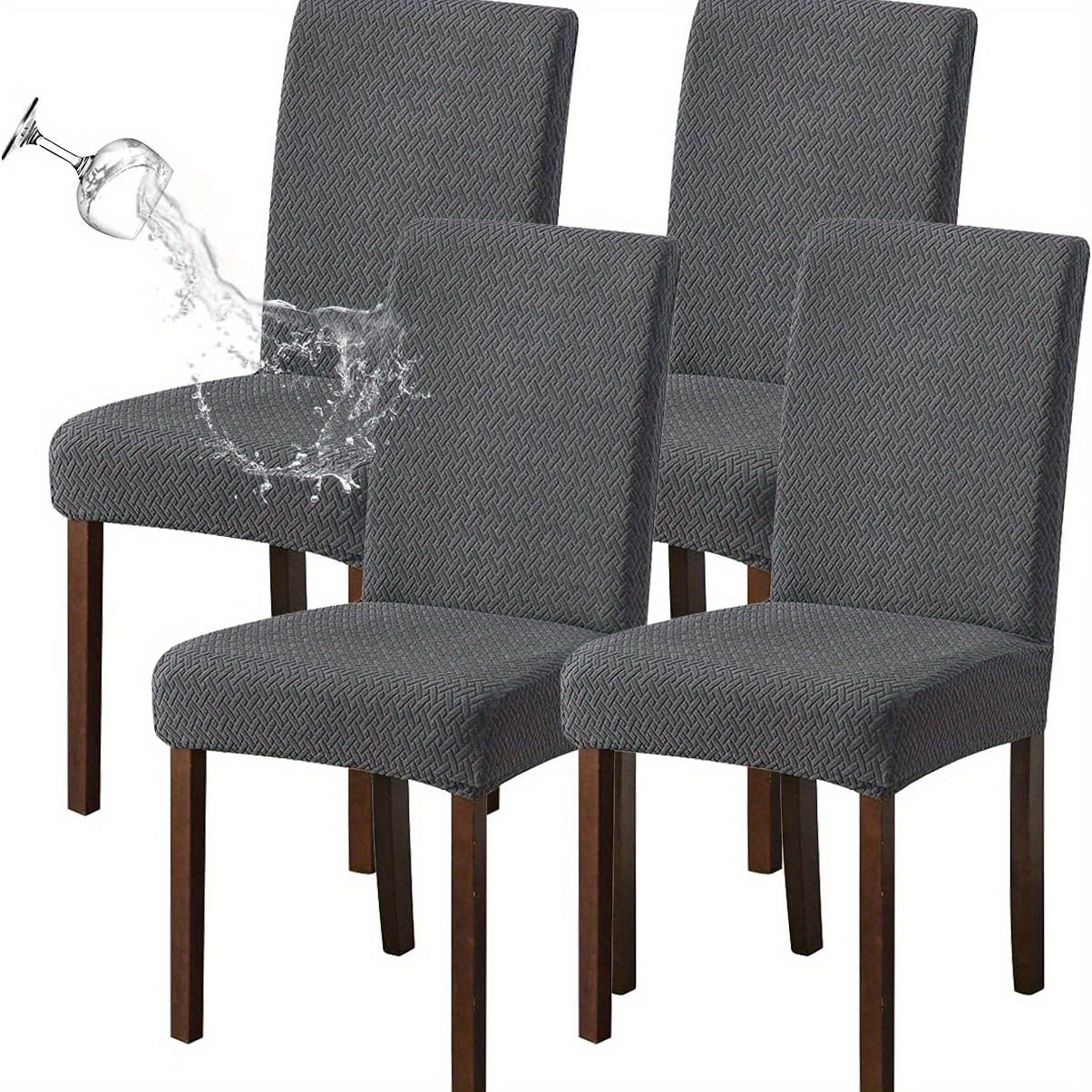 Dining Chair Covers Set of 4 6 Waterproof Stretch Parson Chair Slipcovers - Polar Fleece Jacquard Elastic Band Fit Kitchen Dining Room Chair Protector, 7 Colors, Beige Black Khaki Burgundy Gray