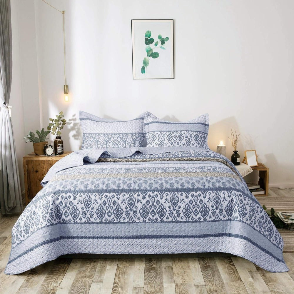 Floral Quilt Set Lightweight Bedspread Coverlet 2 or 3-Piece, All Season Hypoallergenic Breathable Paisley Patchwork Print Quilt for Bedroom Guest Room Dorm RV Cabin, Twin Queen King, Shabby Chic