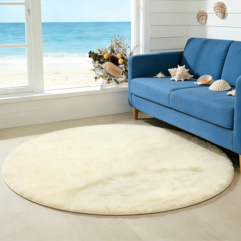 Round Faux Fur Area Rug - Soft Plush Circle Carpet for Living Room Bedroom, Machine Washable, Multiple Colors & Sizes