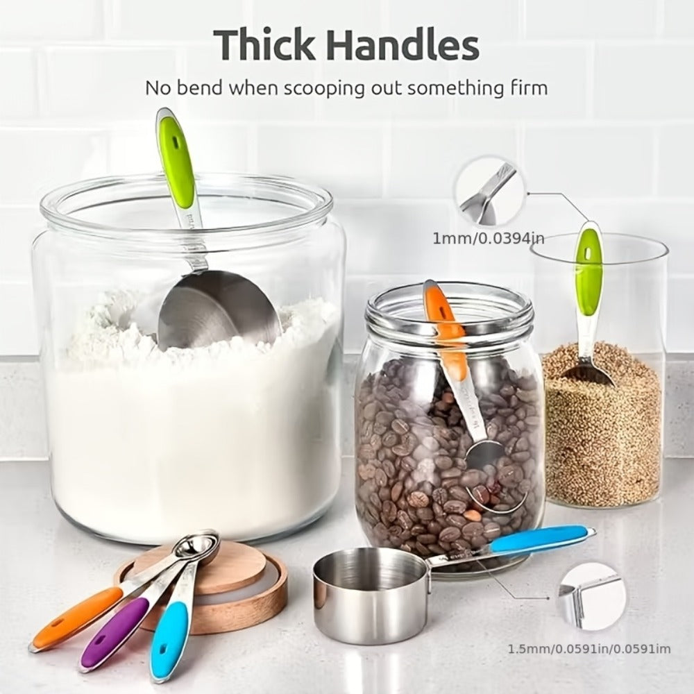 Measuring Cups and Spoons Set 10-Piece Stainless Steel with Silicone Handle ¨C Precise Baking & Cooking Measurement Tools | Dishwasher Safe | Christmas Kitchen Gift