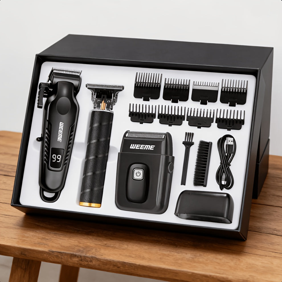 Men's Professional Grooming Kit ¨C Cordless Rotary Shaver & T-Blade Trimmer, Type-C Charging, 6 Adjustable Combs, Non-Slip Beard Shaper for Travel & Family Haircut