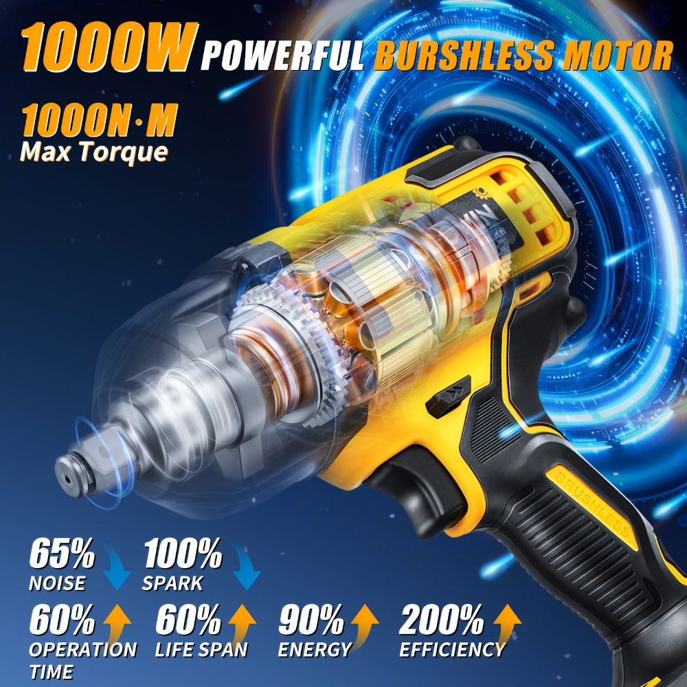 High Torque Impact Wrench Kit 320NM / 1000NM Brushless Cordless ¨C 21V with 2.0AH / 4.0AH Batteries, Quick Charger, 6 Sockets & Full Accessories, Electric Impact Gun for Car Repair, Auto Mechanic & Home Use