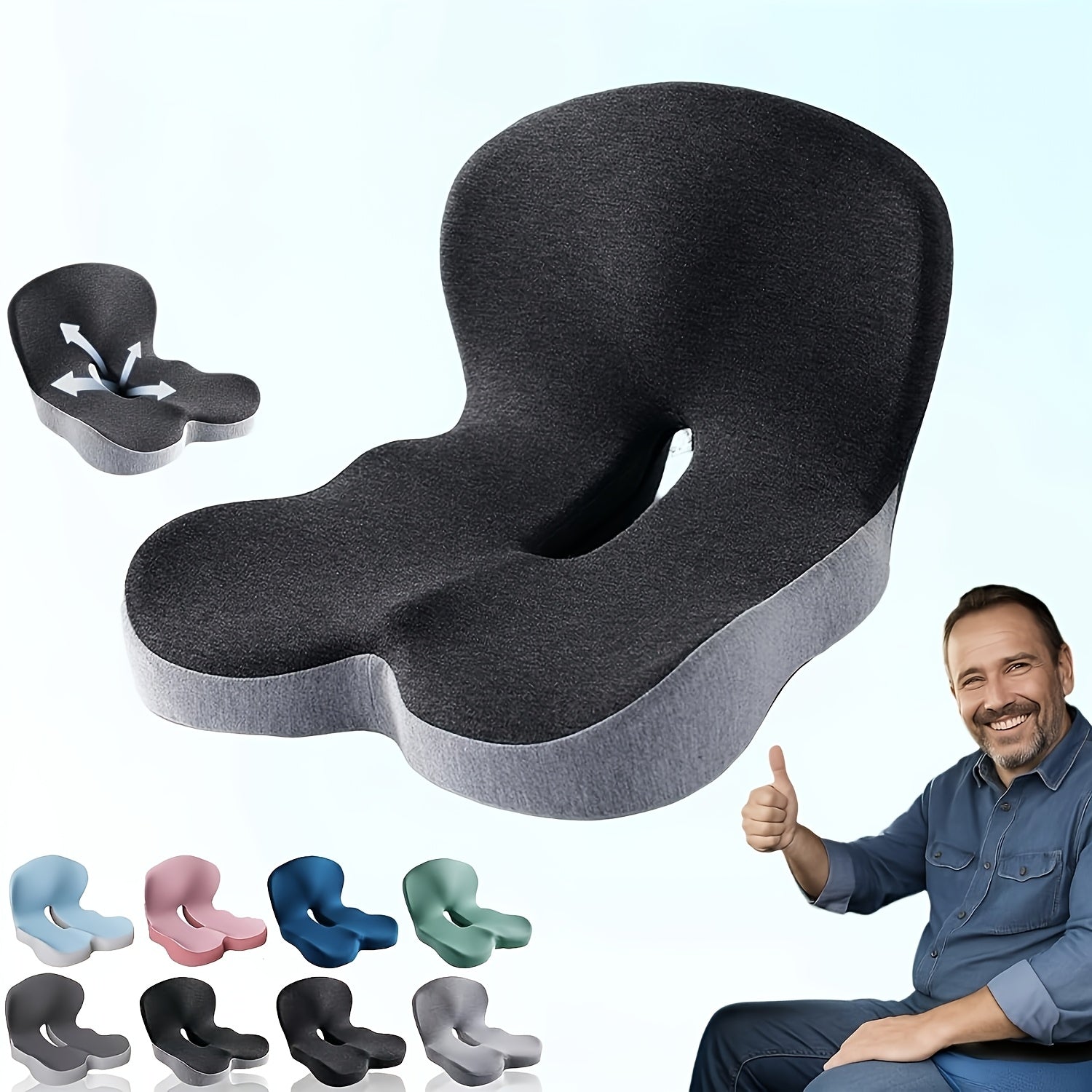 Memory Foam Seat Cushion with L-Shaped Back & Lumbar Support, Ergonomic Breathable Chair Cushion for Long Sitting, Home Office Chair Study Car Living Room Daily Comfort Cushion for Back Pain Relief