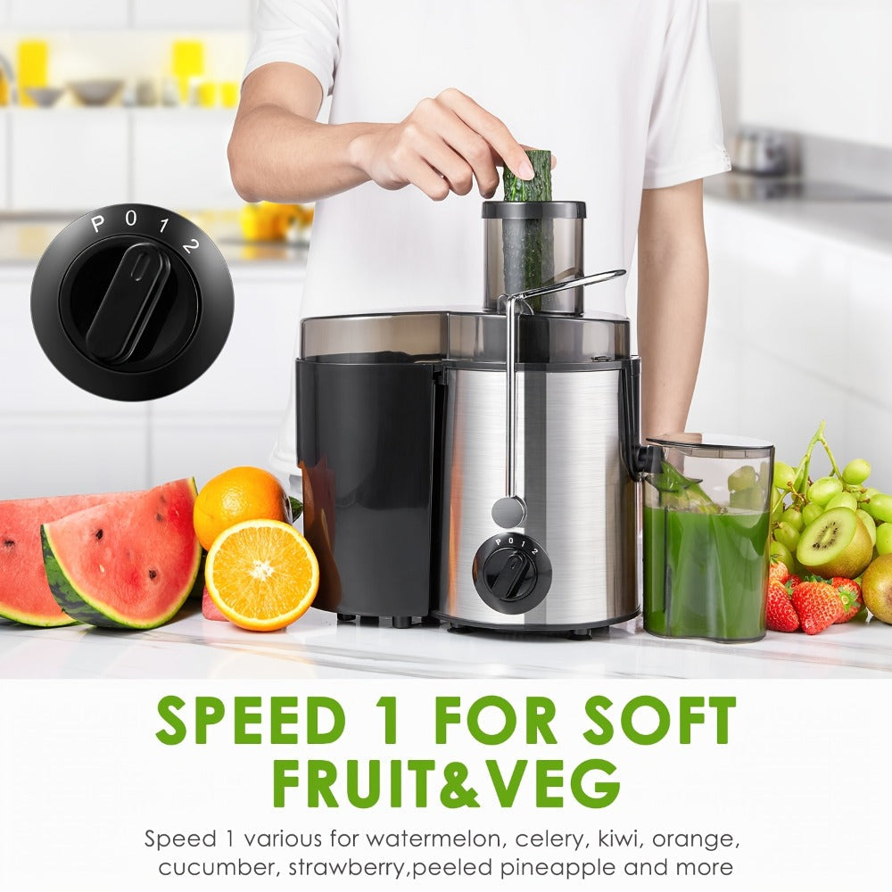 Centrifugal Juicer Machine 400W Wide Mouth Whole Fruit Vegetable Juice Extractor Stainless Steel BPA Free Easy Clean Nonslip Feet Silver