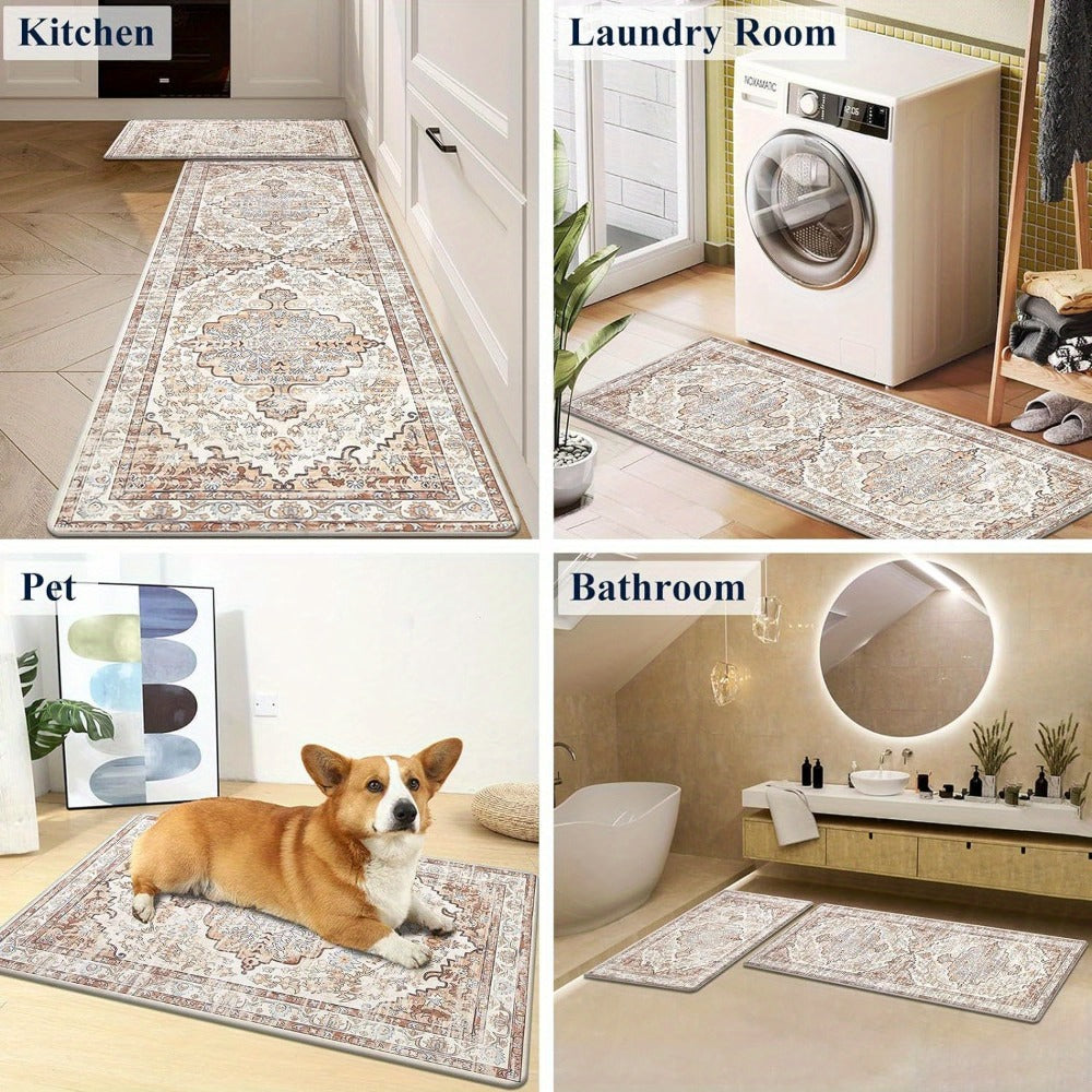 Anti Fatigue Kitchen Mat Set of 2 Non-Slip Cushioned Kitchen Rugs Boho Distressed Runner for Sink Laundry Office Standing Mat