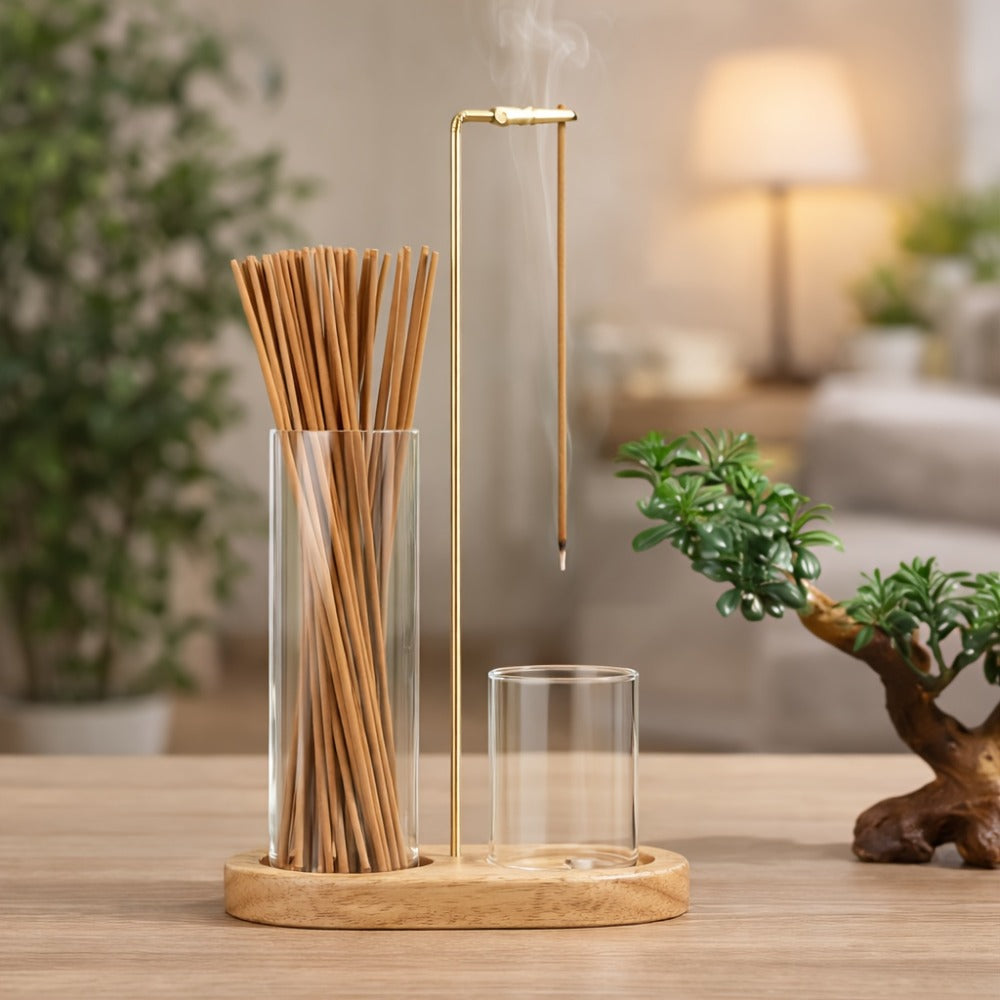 Glass Incense Burner 2-in-1 with Removable Ash Collector & Candle Holder ¨C Incense Stick Holder for Meditation, Yoga, Tea Ceremony & Home Decor ¨C Spiritual Relaxation Gift in Log & Retro Style