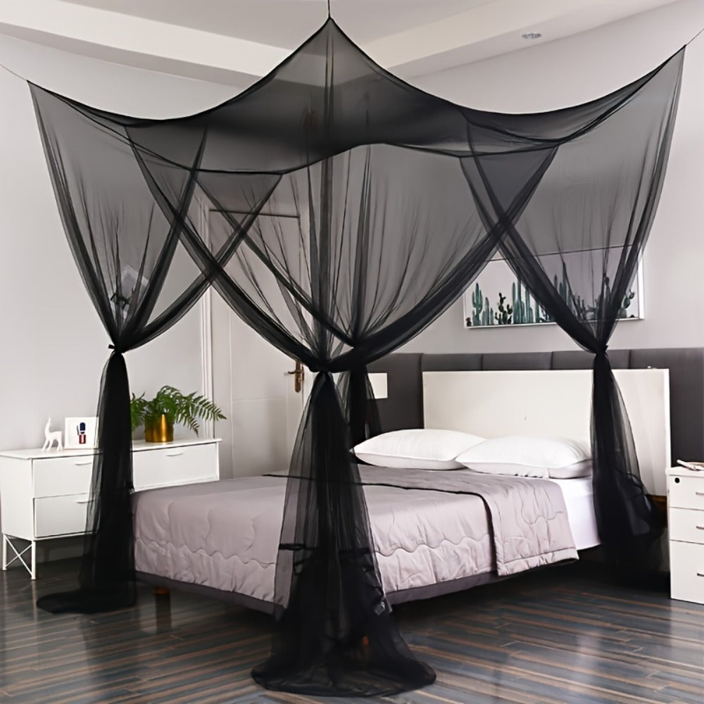 Bed Canopy Mosquito Net - Princess Canopy for Beds with Curtains, Sheer Bed Drapes for Indoor Outdoor Use, Gothic Black Boho Decorative Bed Tent, Girls Bedroom Decor, White Multicolor Black