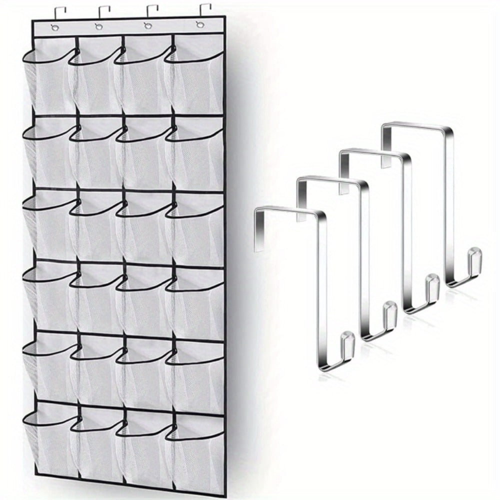 Over Door Shoe Organizer 24 Large Mesh Pockets ¨C Foldable Breathable Hanging Storage Rack, Durable Fabric Closet Hanger for Shoes & Accessories, Space-Saving Door Organization