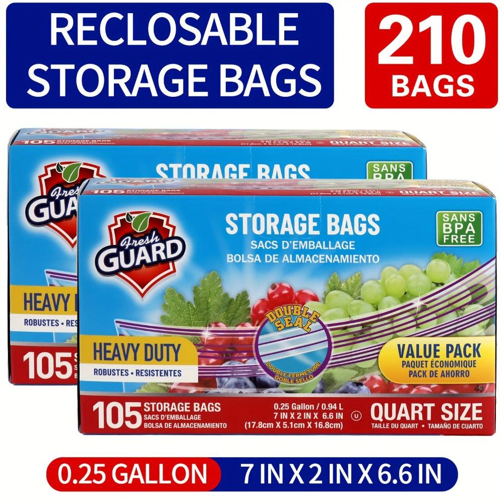 Reclosable Food Storage Bags Heavy Duty Ziplock Seal Fresh-Keeping Bags for Fruits Vegetables Grains Meat Kitchen Organizer Multiple Sizes 0.25 Gal 1 Gal 2 Gal